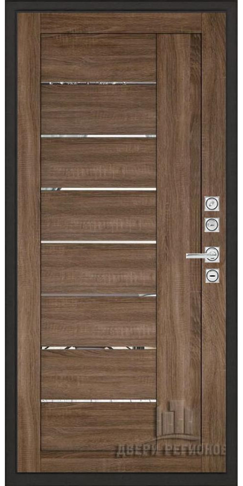 Входная дверь Regidoors Сенатор Плюс MOTTURA LIGHT 2110 с зеркалом в сером велюре
