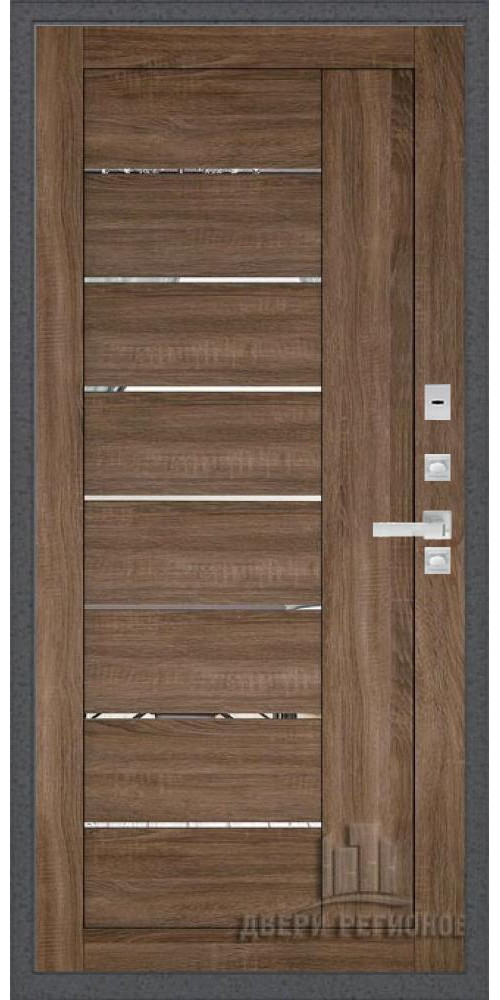 Входная дверь Regidoors Колизей Плюс LIGHT 2110 с зеркалом в сером велюре
